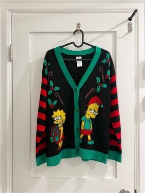 MAD engine multicolor The Simpsons ugly Christmas sweater cardigan